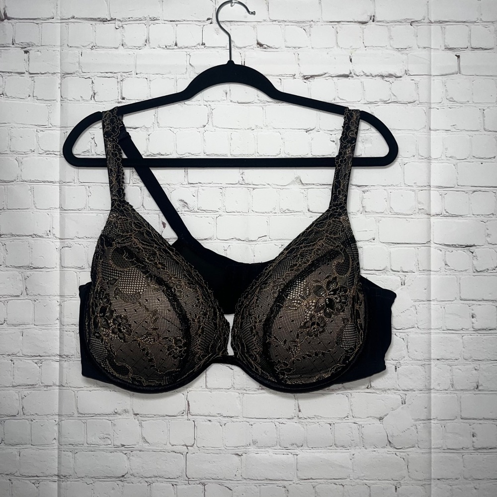 Lane Bryant‎ Cacique Black Lace Trim Full Coverage Bra 44DD
